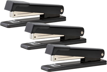 Bostitch Office Classic Metal Desktop Stapler, 20 Sheet Capacity, Dual Clinch, Opens for Tacking, Full-Strip, Black, 3-Pack