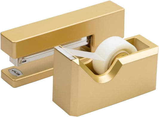 JAM PAPER Office & Desk Sets - 1 Stapler & 1 Tape Dispenser - Gold - 2/Pack