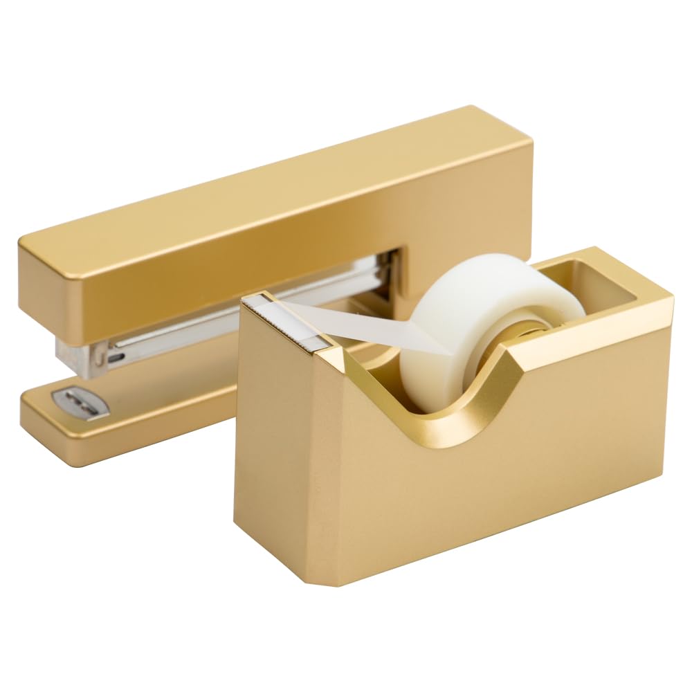 JAM PAPER Office & Desk Sets - 1 Stapler & 1 Tape Dispenser - Gold - 2/Pack