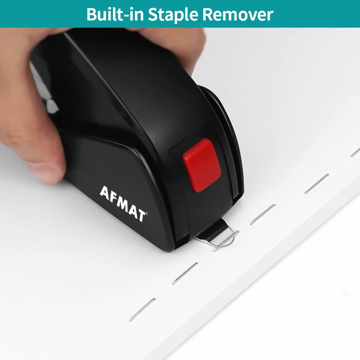AFMAT ES10 Stapler for Desk, 50 Sheet Effortless Desktop Stapler Staple with One Finger, Portable Ergonomic Handheld Staplers Heavy Duty, Built-in Remover, Space Save Size, Good for Home & Office