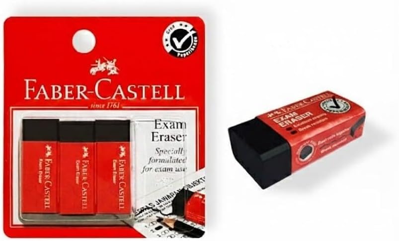 Faber-Castell Exam Eraser Slim – Dust-Free Erasing, Comfort Chamfered Edges – Pack of 3 – Clean & Smear-Free Precision Stationery for School, Office & Exam Use