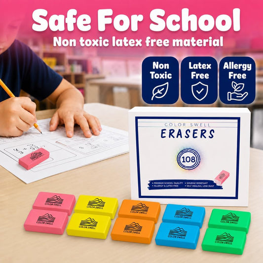 Color Swell Bulk Pink Erasers - 108 Pack of Neon and Pink Erasers