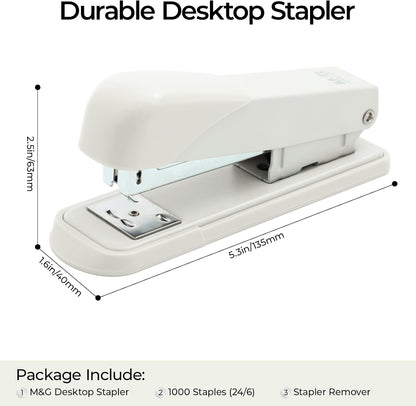 M&G Metal Stapler with 1000 Staples & Remover, 25-Sheet Compact, White