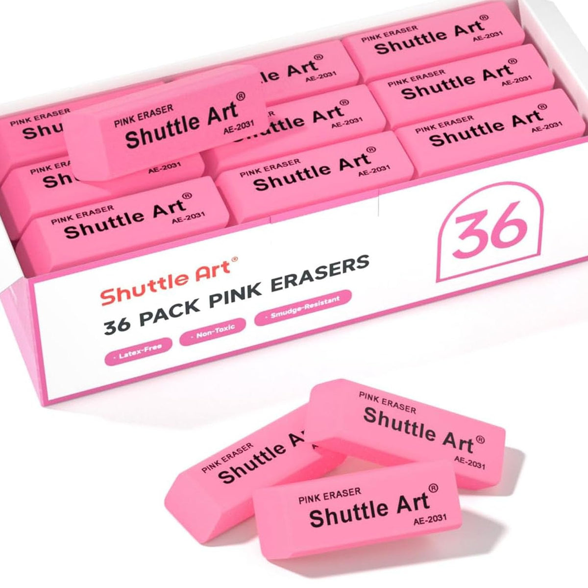 Pink Erasers, Shuttle Art 120 Pack Pink Erasers Bulk for School, Office, Latex-Free Soft Eraser for Kids, Teachers as School Supplies