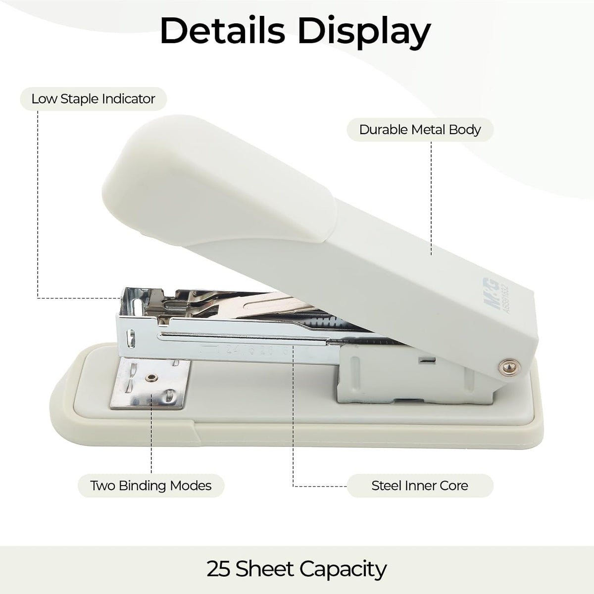 M&G Metal Stapler with 1000 Staples & Remover, 25-Sheet Compact, White