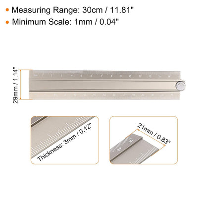 HARFINGTON Folding Straight Ruler 30cm Aluminum Alloy Protractor Khaki