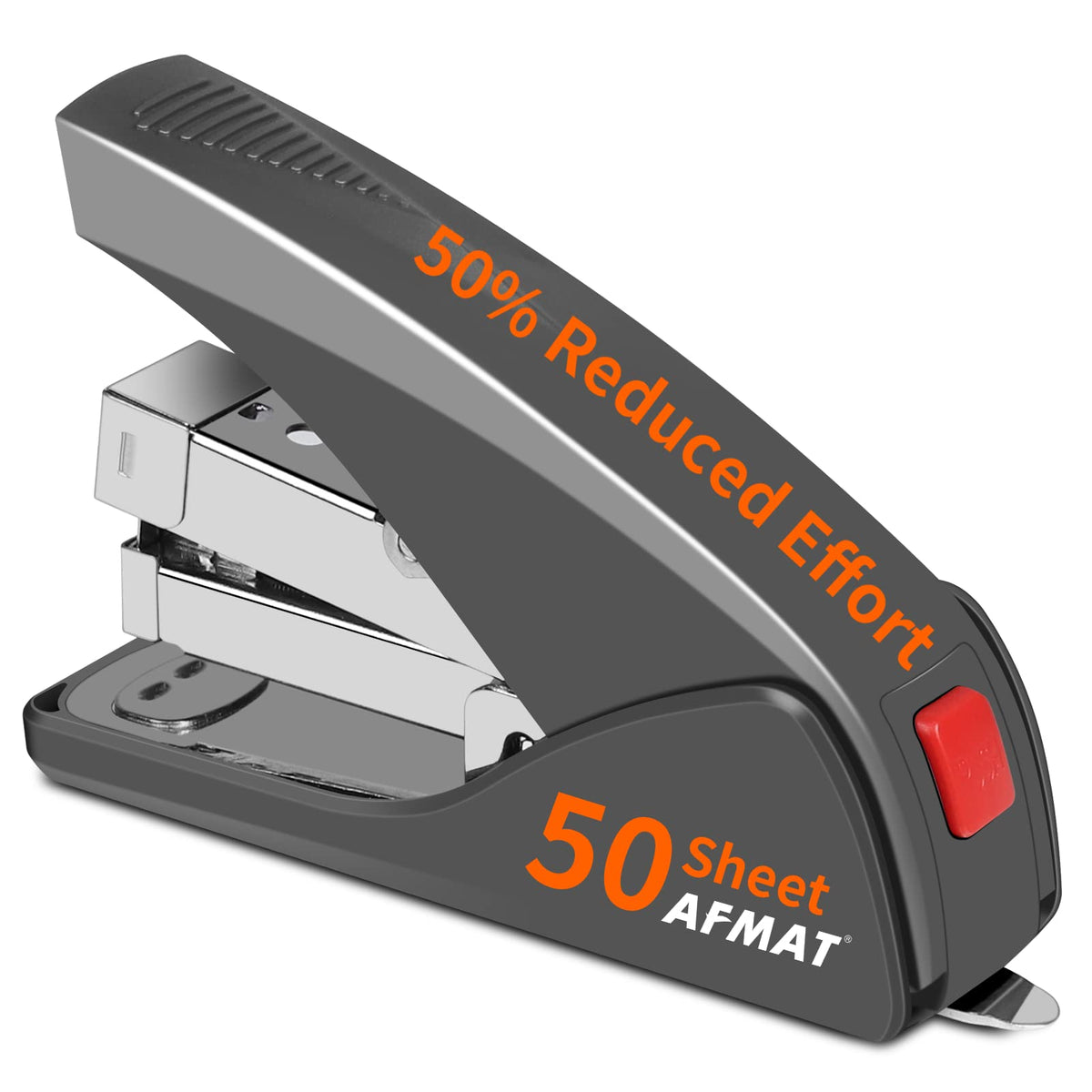 AFMAT ES10 Stapler for Desk, 50 Sheet Effortless Desktop Stapler Staple with One Finger, Portable Ergonomic Handheld Staplers Heavy Duty, Built-in Remover, Space Save Size, Good for Home & Office