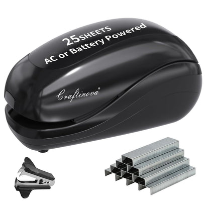 Electric Stapler,Including 2000 Staples and 1 Staple Remover, Suitable for Palm Size and high Comfort，25 Sheet Capacity, AC Adapter or Battery Powered，Battery not Included，(Black)…