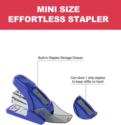 PAPERPAL Effortless Mini Stapler Set, 20 Sheet Capacity, Integrated Remover & Staple Storage, Holds 1/4" Staples, Includes 1000 Staples, Lightweight, Office, School & Daily Use, Dark Blue