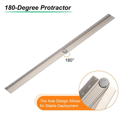 HARFINGTON Folding Straight Ruler 30cm Aluminum Alloy Protractor Khaki