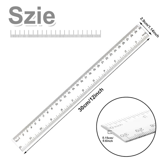 30PCS Clear Ruler Plastic Rulers 12 Inch, with Inches and Metric for School Classroom, Home, or Office (Clear)
