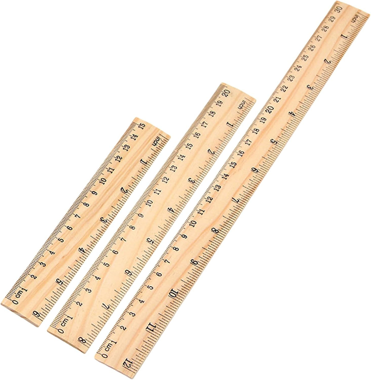 3 Pack Wooden Ruler (6, 8, 12 Inch) Wood Ruler Measuring Tool