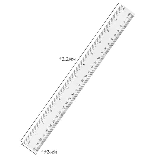 Unjoo Clear Plastic Ruler 12 Inch Straight Rulers, for School, Office, 2pcs