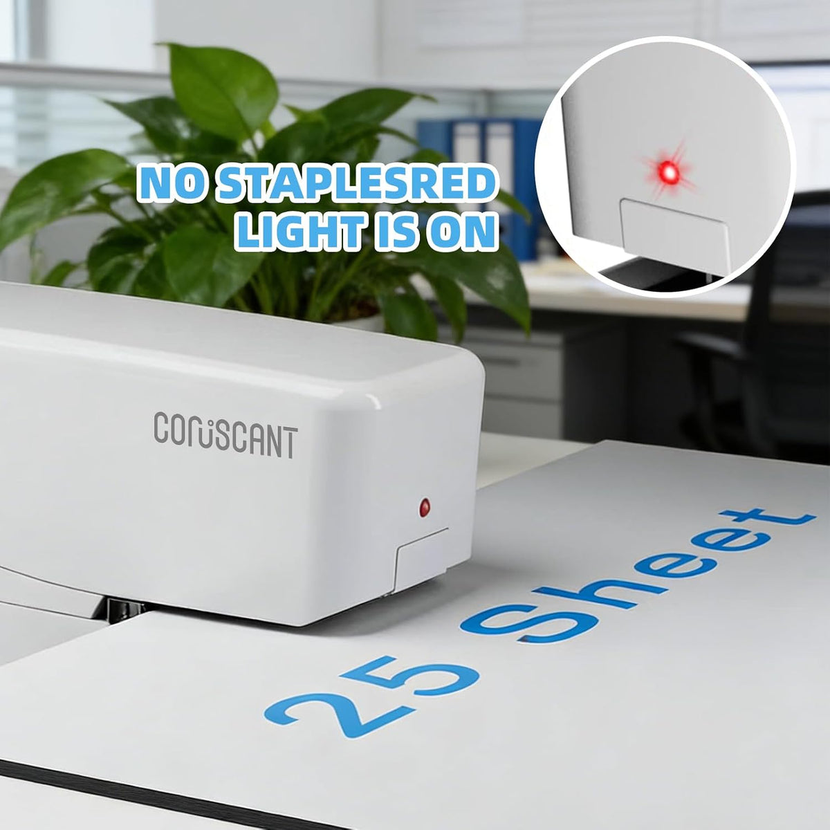 Coruscant Electric Stapler, Automatic Stapler, Heavy Duty，25 Sheet, Store 210 Staples，Includes 2000 Staples and 1 Staple Remover. Electric Desktop AC or Battery Powered for Home/Office Use