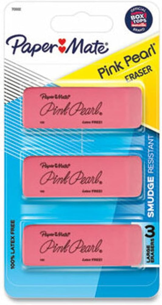 PaperMate Pink Pearl Premium Medium Rubber Eraser, 6-Count (3 per Pack, 2 Packs)