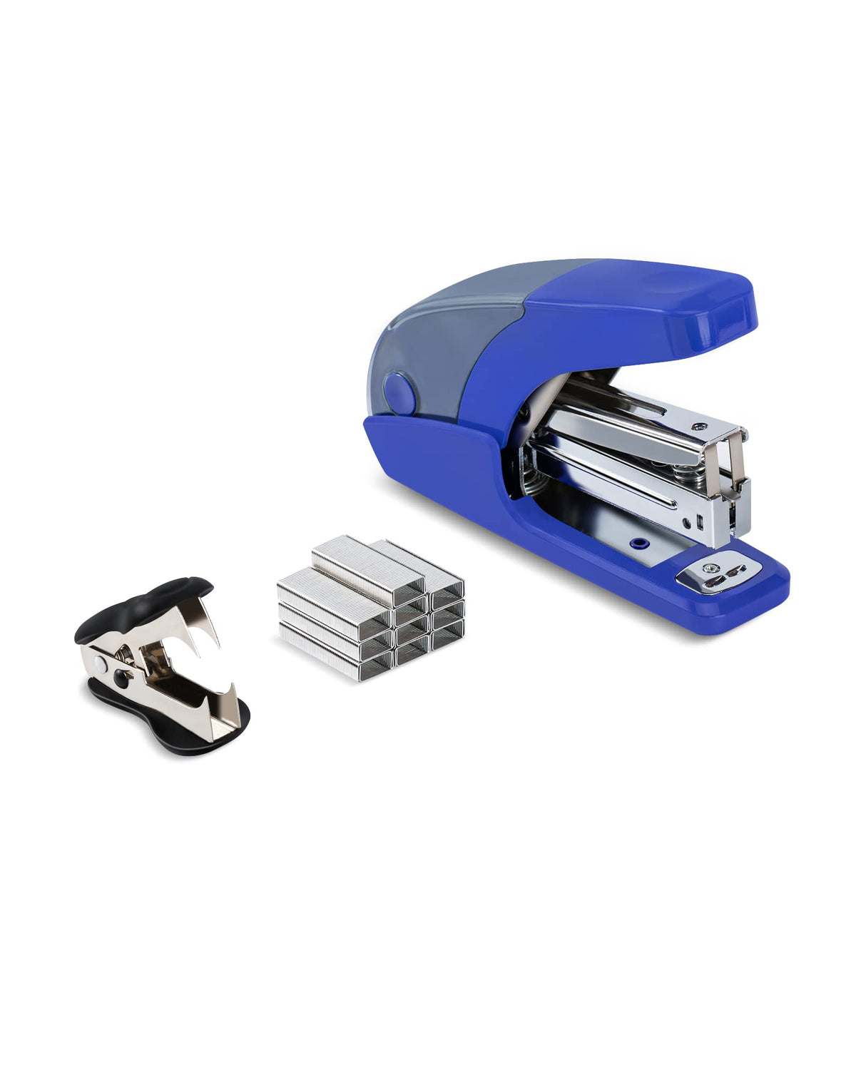 PAPERPAL Effortless Mini Stapler Set, 20 Sheet Capacity, Integrated Remover & Staple Storage, Holds 1/4" Staples, Includes 1000 Staples, Lightweight, Office, School & Daily Use, Dark Blue