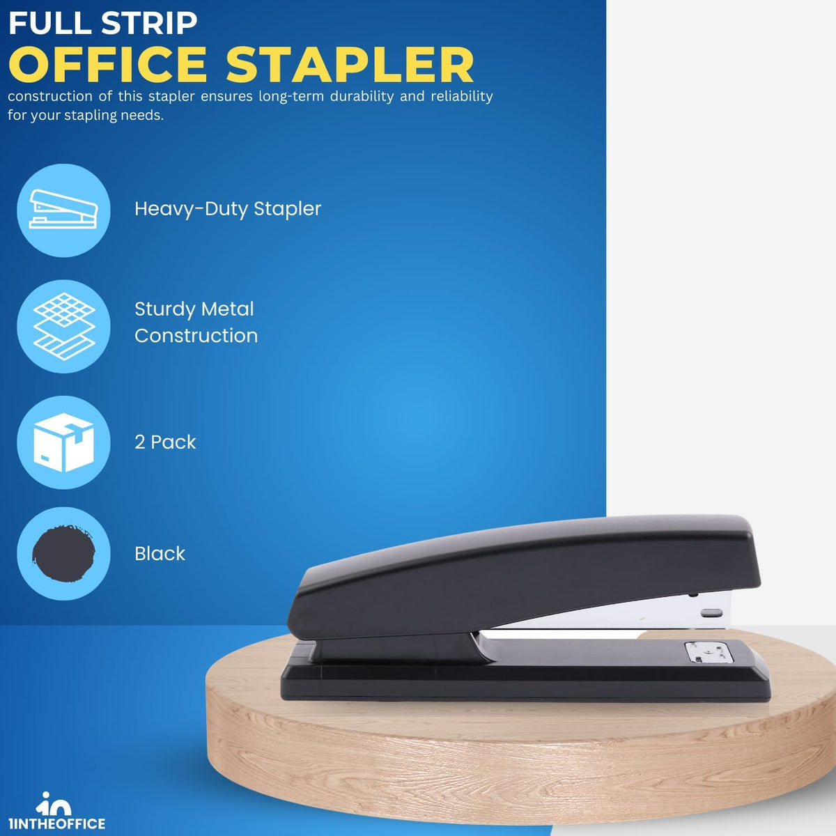 1InTheOffice Office Stapler for Desk, Heavy Duty Desk Stapler, Black, 20 Sheets Capacity,2 Pack
