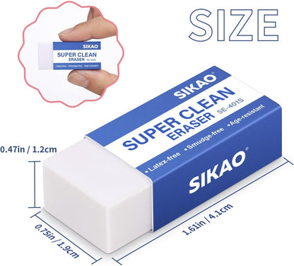 White Erasers, 12 Pack Block Pencil Erasers Super Clean Non-Melting