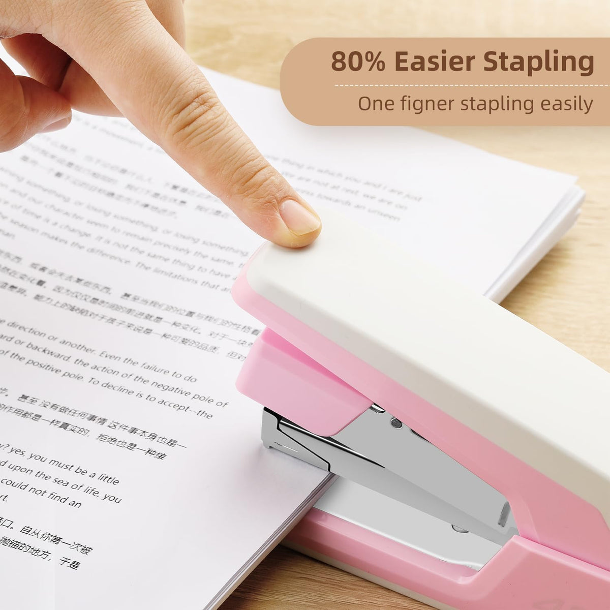 Deli Effortless Desktop Stapler, Heavy Duty Stapler, Pink