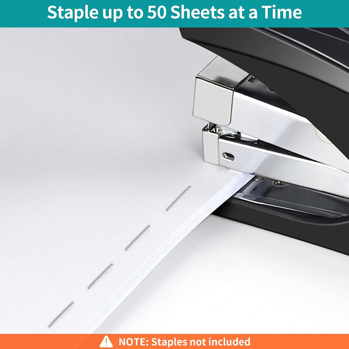 AFMAT ES10 Stapler for Desk, 50 Sheet Effortless Desktop Stapler Staple with One Finger, Portable Ergonomic Handheld Staplers Heavy Duty, Built-in Remover, Space Save Size, Good for Home & Office