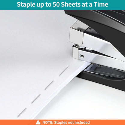 AFMAT ES10 Stapler for Desk, 50 Sheet Effortless Desktop Stapler Staple with One Finger, Portable Ergonomic Handheld Staplers Heavy Duty, Built-in Remover, Space Save Size, Good for Home & Office