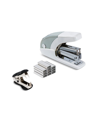 PAPERPAL Effortless Mini Stapler Set, 20 Sheet Capacity, Integrated Remover & Staple Storage, Holds 1/4" Staples, Includes 1000 Staples, Lightweight, Office, School & Daily Use, Dark Blue