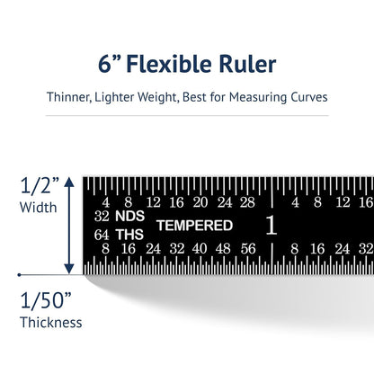 PEC Tools Made in USA 6 Inch Metal Ruler, Scale (1/32",1/64",1/50",1/100")