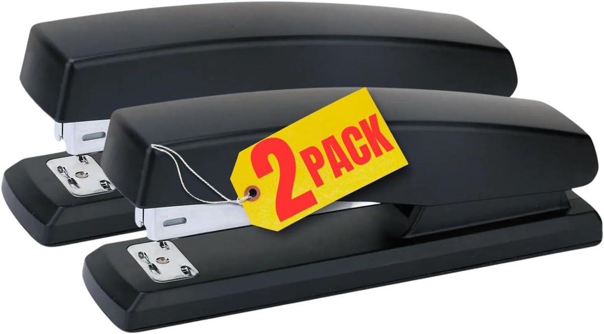 1InTheOffice Office Stapler for Desk, Heavy Duty Desk Stapler, Black, 20 Sheets Capacity,2 Pack