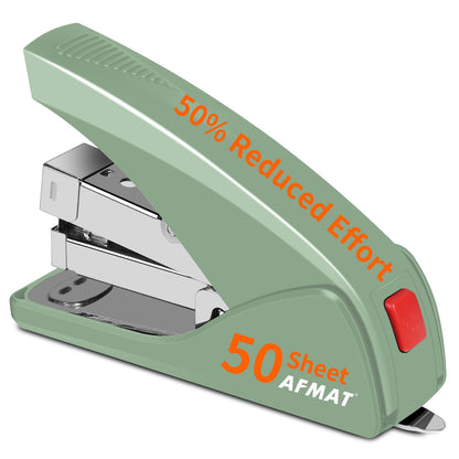 AFMAT ES10 Stapler for Desk, 50 Sheet Effortless Desktop Stapler Staple with One Finger, Portable Ergonomic Handheld Staplers Heavy Duty, Built-in Remover, Space Save Size, Good for Home & Office