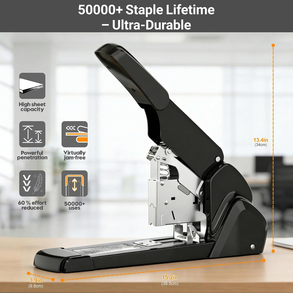 AFMAT ES15 Heavy Duty Stapler, 210 Sheet Staplers for Desk with 7000 Staples, Jam-Free, 50000+ Uses, 60% Reduced Effort, Easy Reload, Adjustable Paper Guide, Large Metal Manual Office Staplers,