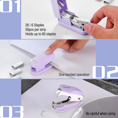 WORKPRO Small Stapler with Staples, Cute Purple Stapler Set, Lock Design