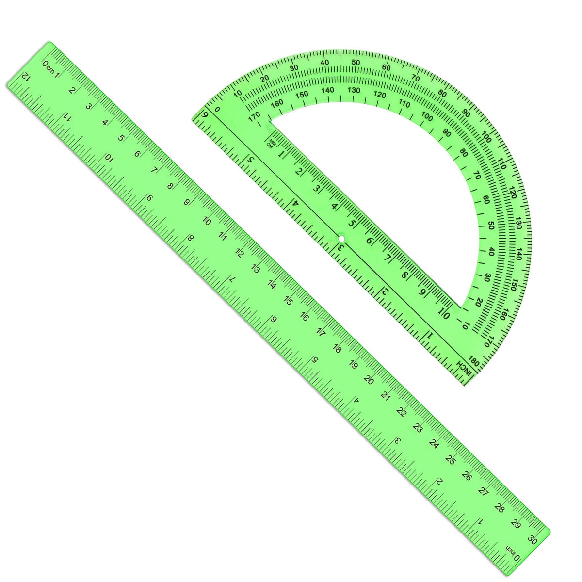 Unjoo 2 Pack 12 inch Clear Ruler and 6 inch Plastic Protractor Set, Clear
