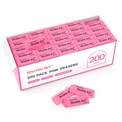Shuttle Art Pink Erasers, 300 Pack Bulk for School, Office, Latex-Free Soft Erasers for Kids, Teachers as School Supplies