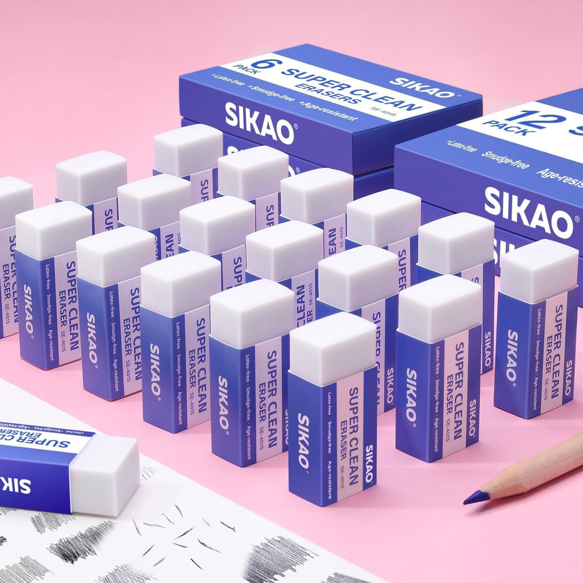 White Erasers, 12 Pack Block Pencil Erasers Super Clean Non-Melting