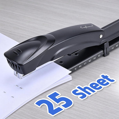 Long Reach Stapler,with 2000 Staples & Stapler Remover Full Strip，20-25 Sheet Capacity,with Built-in Ruler and Adjustable Locking Paper Guide, Gray