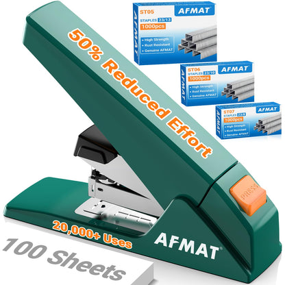 AFMAT ES18 Heavy Duty Stapler-100 Sheet, 50% Less Effort, 20,000+ Uses