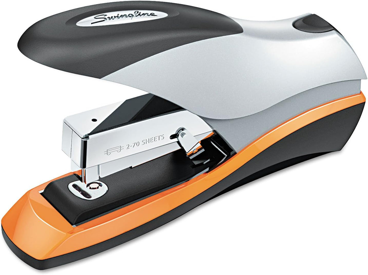 Swingline Stapler, 70 Sheet Capacity, Optima 70, Jam Free, Reduced Effort, Soft Grip, Metal, Silver/Black/Orange (87875)