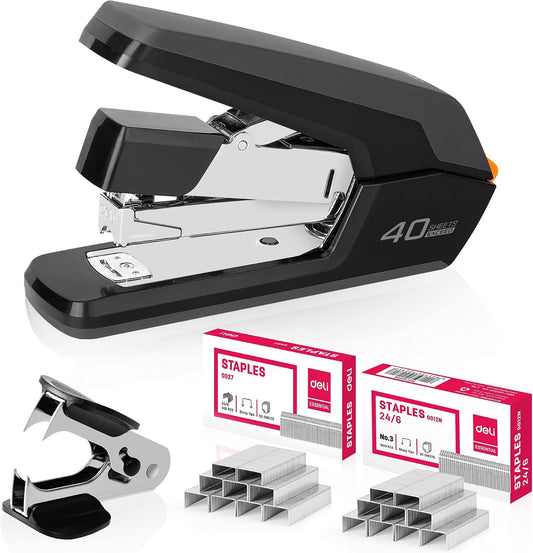 Deli Effortless Desktop Stapler, Heavy Duty Stapler, Black