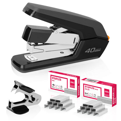 Deli Effortless Desktop Stapler, Heavy Duty Stapler, Black