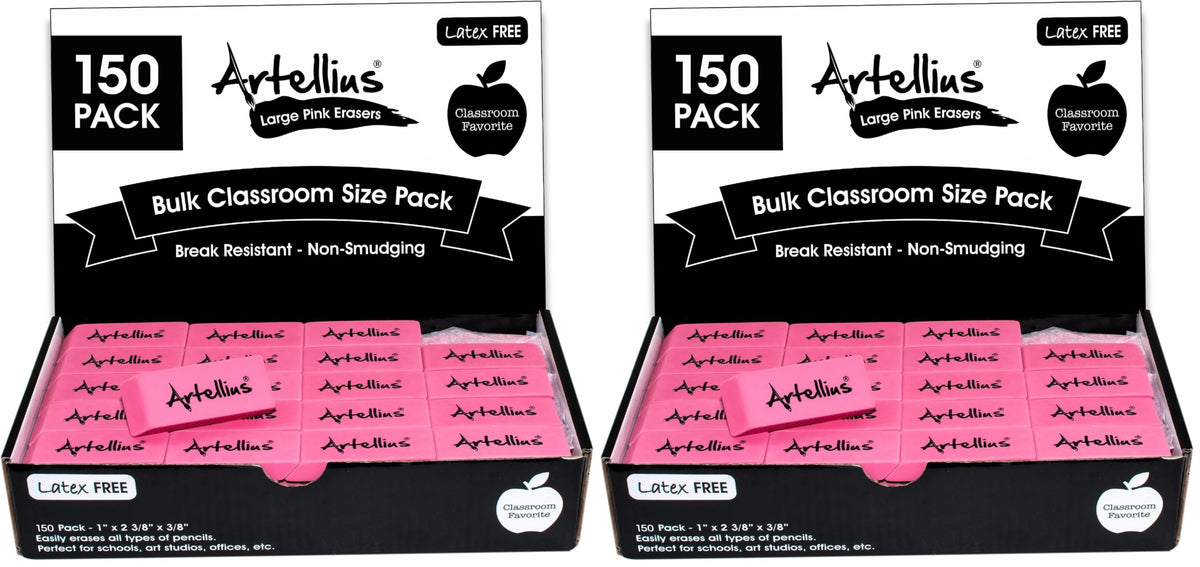 Artellius Pink Erasers | Latex & Smudge Free | Bulk School Supplies | Classrooms, Teachers, Homeschool, Office, Art Class | Large Size (Pack of 100)
