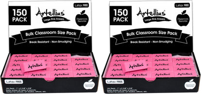 Artellius Pink Erasers | Latex & Smudge Free | Bulk School Supplies | Classrooms, Teachers, Homeschool, Office, Art Class | Large Size (Pack of 100)