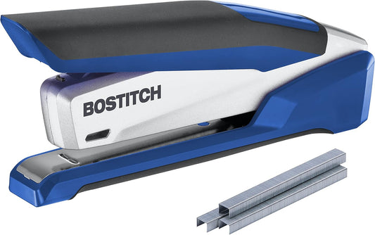 Bostitch Office InPower Spring-Powered Premium Desktop Stapler - One Finger, No Effort, Blue/Silver (1118)