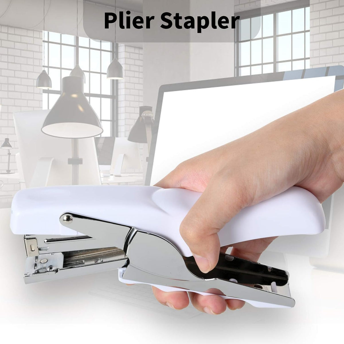 Stapler with 1000 Staples-Plier Stapler Save 60% Power(White)