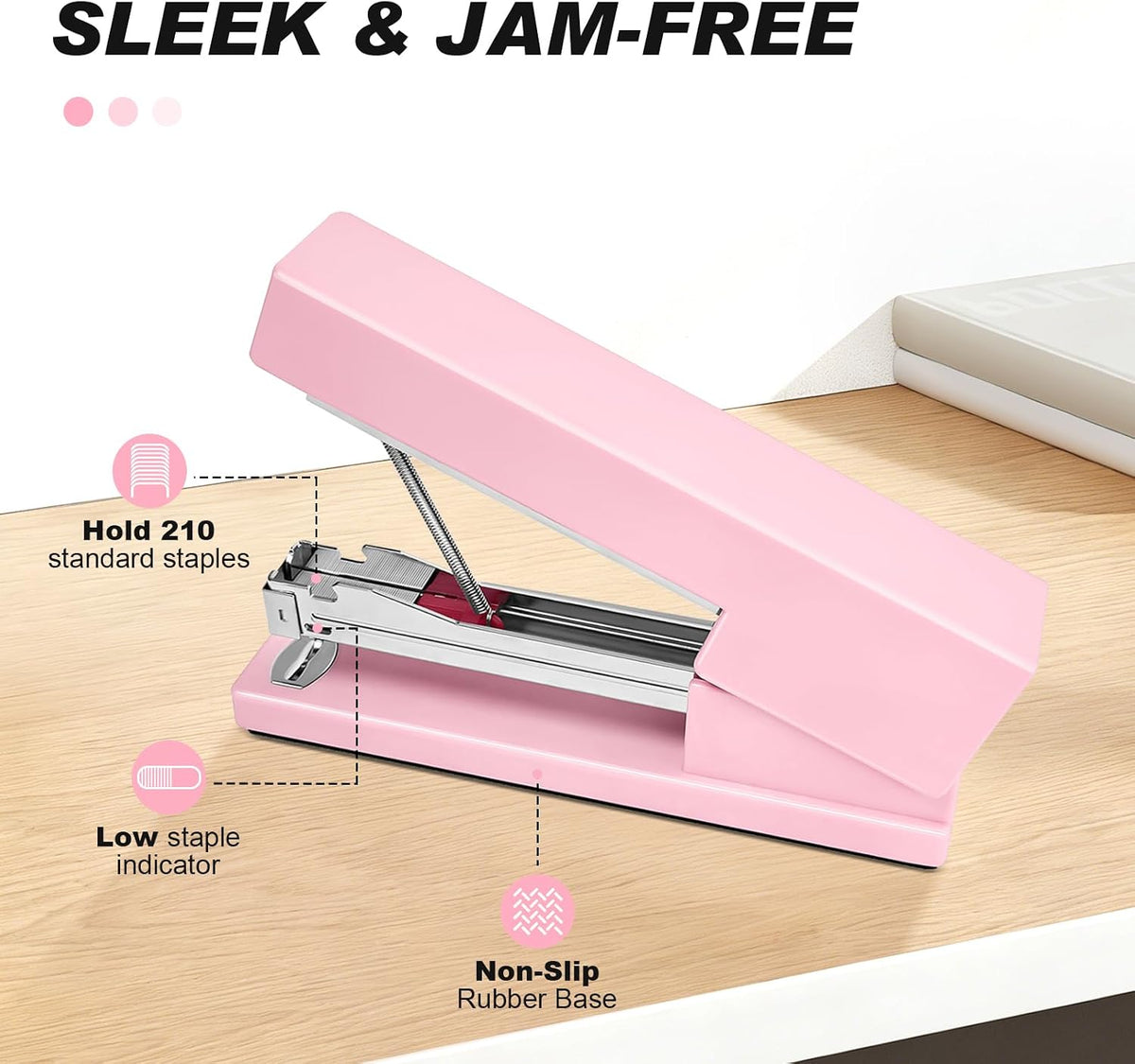 Stapler 25 Sheet Capacity with 830 Staples and Staple Remover, Pink Stapler