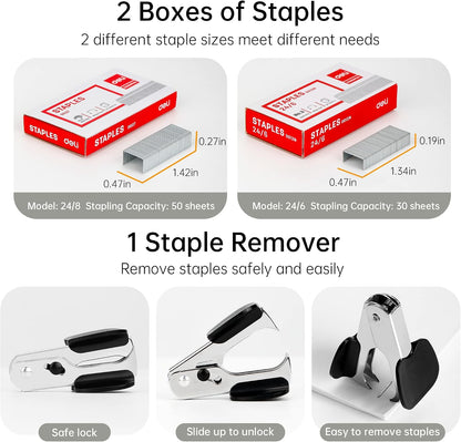 Deli Effortless Desktop Stapler, Heavy Duty Stapler, Black