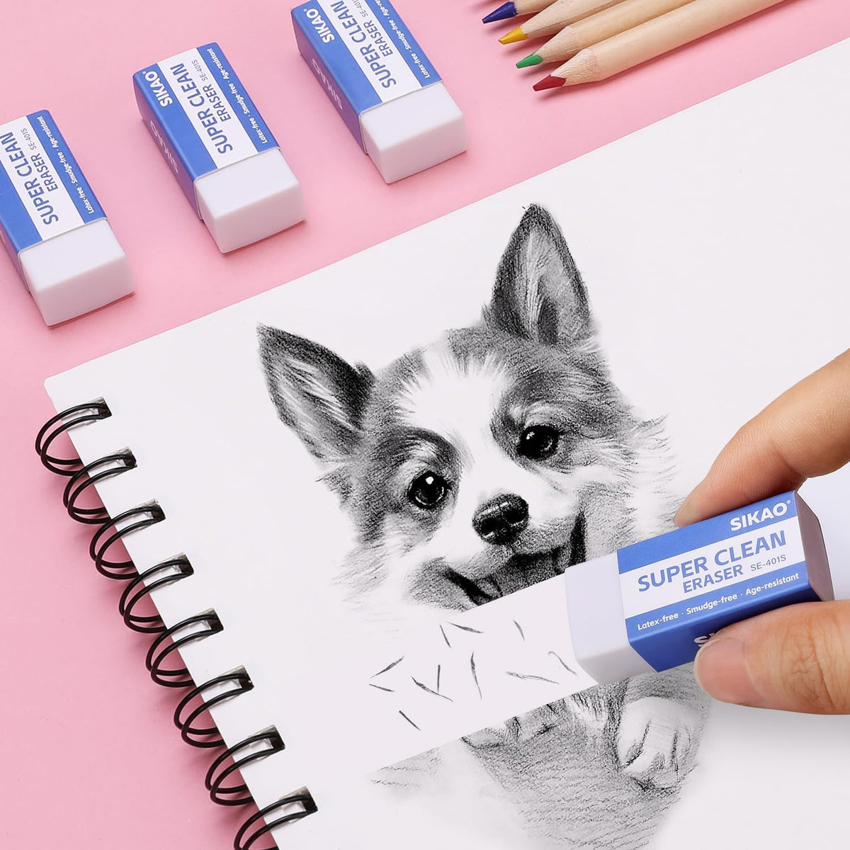 White Erasers, 12 Pack Block Pencil Erasers Super Clean Non-Melting