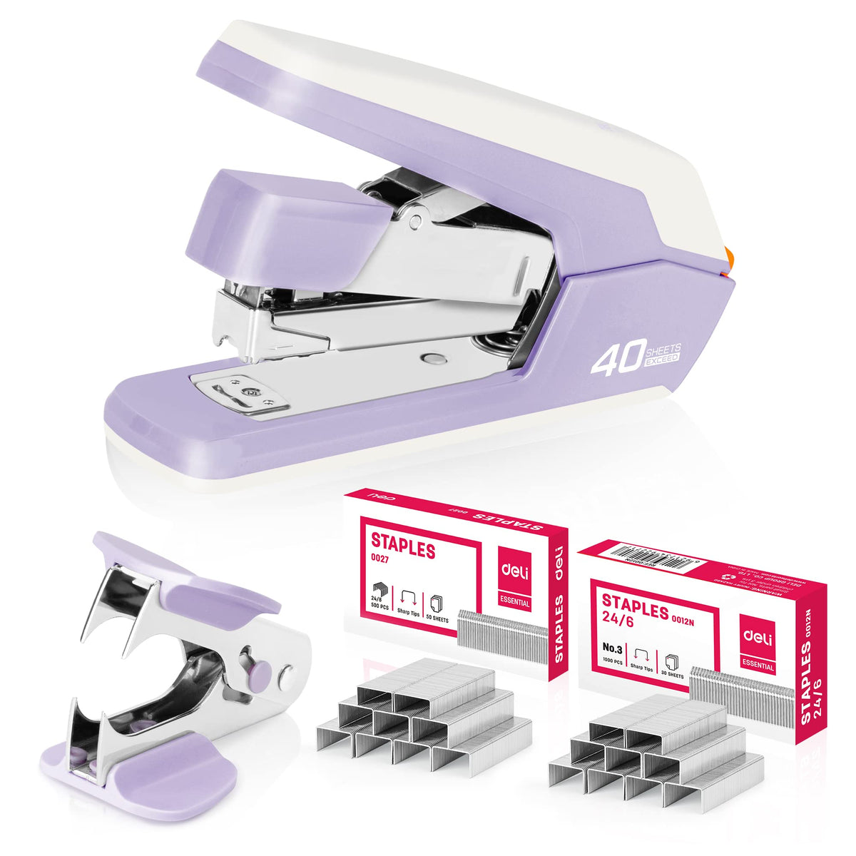 Deli Effortless Desktop Stapler, Heavy Duty Stapler, Pink
