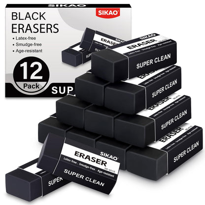 White Erasers, 12 Pack Block Pencil Erasers Super Clean Non-Melting