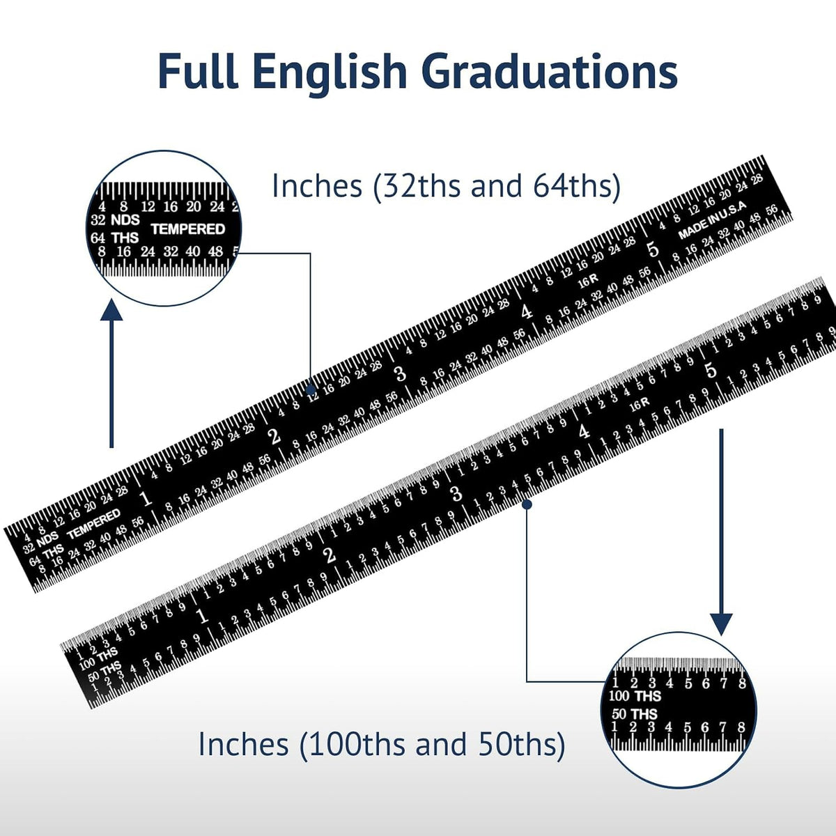 PEC Tools Made in USA 6 Inch Metal Ruler, Scale (1/32",1/64",1/50",1/100")