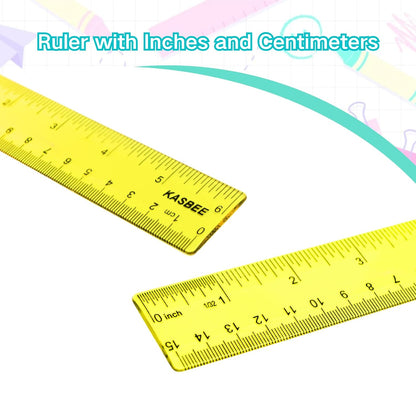 6 Inch Ruler Plastic, Colored Clear Rulers for Kids, School, Office, 7PCS
